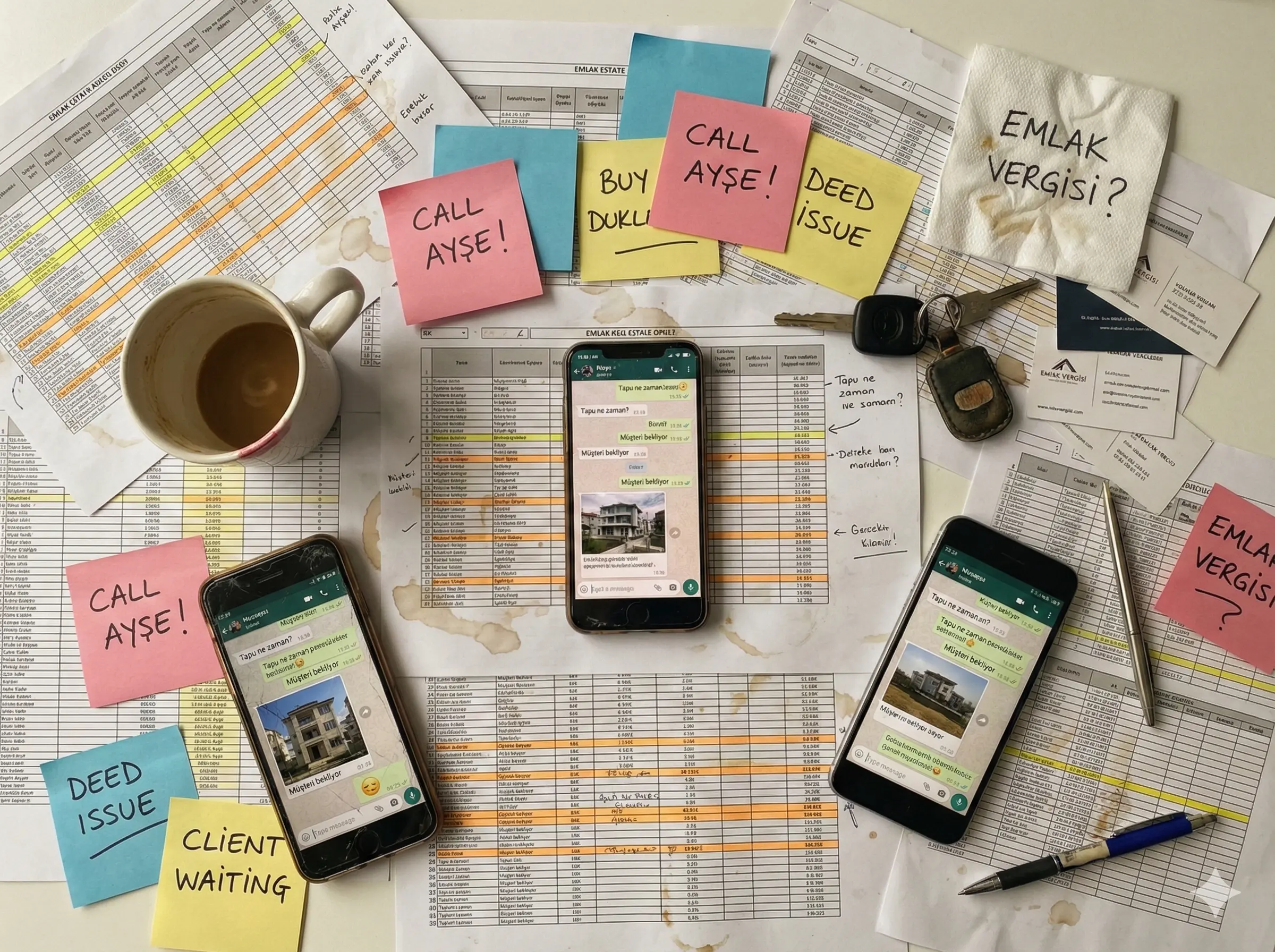 Gayrimenkul danışmanının kaotik masası